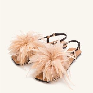 JW PEI Fluffy Feather Flat Sandals Size 8.5 Brown